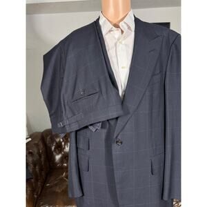 Tom Ford Navy Windowpane Suit 2 Pc Peak 58IT 48R US 39x30 Trouser Wool Mohair